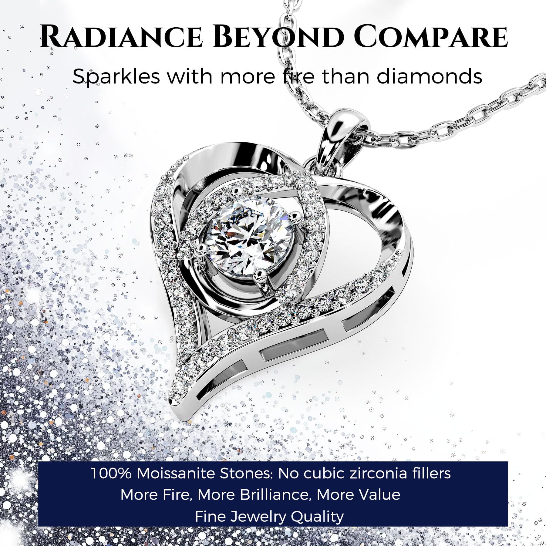 Heart Pendant Necklace for Her Moissanite Lab-Created Gem Jewelry for Women I Love You S925 Sterling Silver Gifts to Wife Girlfriend Mom Daughter Anniversary Birthday Christmas Valentines Day Classic