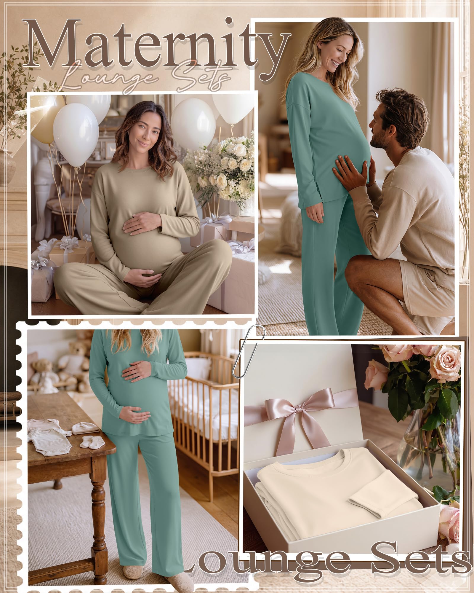 Huukeay 2 Pack Maternity Long Sleeve Pajamas Sets, 2-Color, Medium