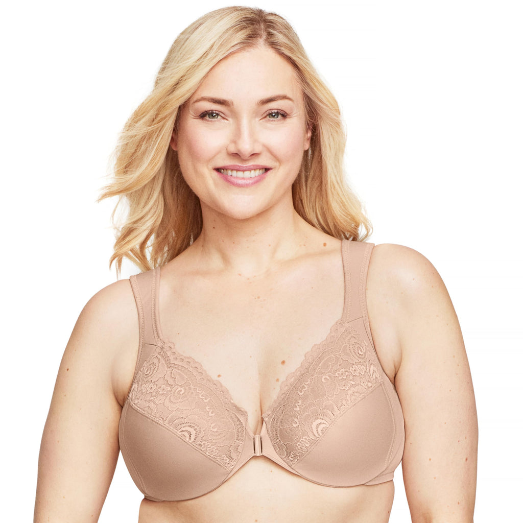 Glamorise Full Figure Plus Size Wonderwire Front-Closure Bra Underwire #1245 Café