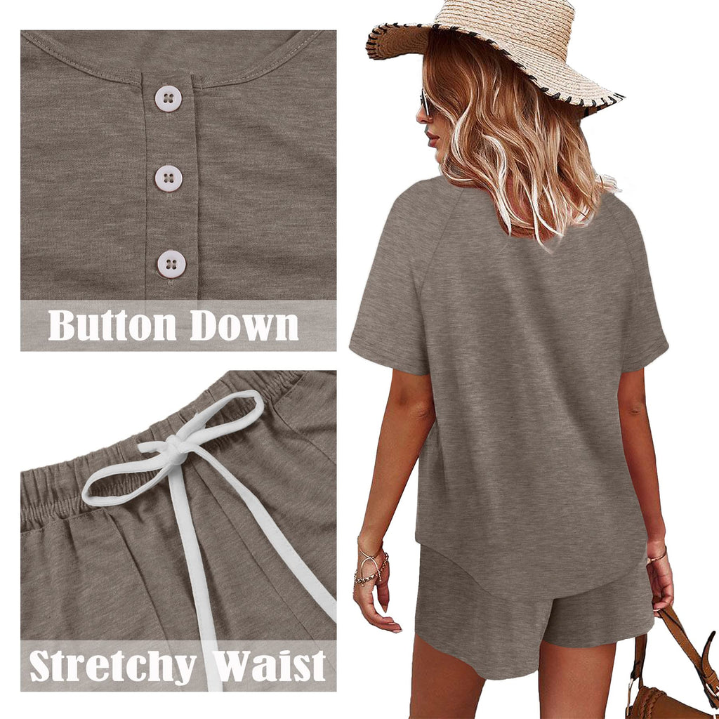 WIHOLL Womens Loungewear Set 2 Piece Outfits Tshirts Shorts for Summer Khaki L