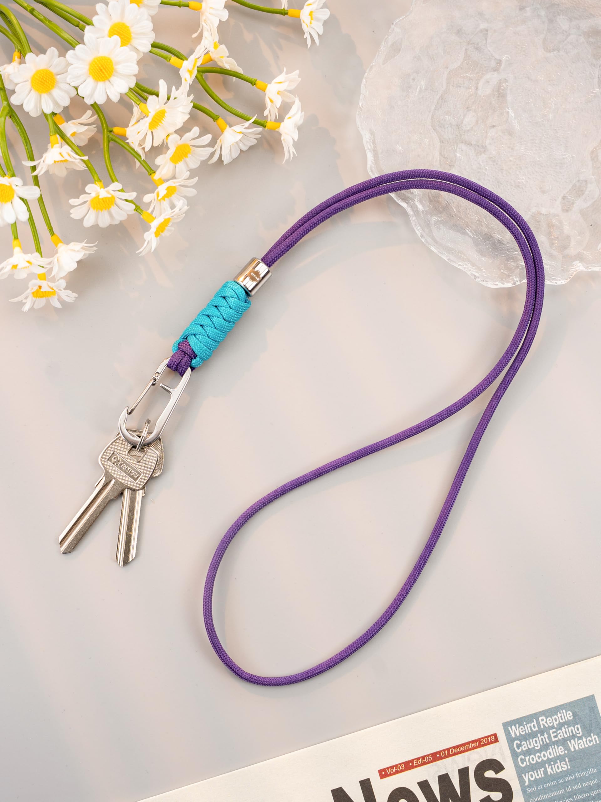 SENLLY Minimalist Neck Lanyard for Key & ID Badge, Braided Paracord Keychain | Stainless Steel Hardware, Tarnish-Free & Rust-Proof, Snap Hook