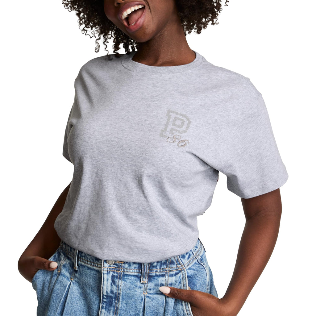 Victoria's Secret Pink Women's Oversized Campus Cotton T-Shirt, VS Medium Heather Grey, (M)