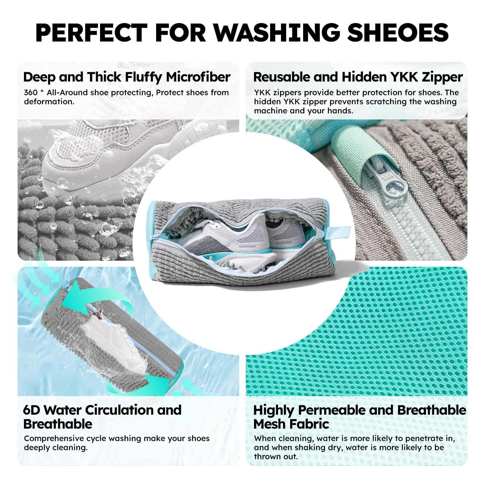 Shoe Washing Machine Bag: Shoe Washing Bag Keeps Clean - Reusable Laundry Shoe Bag for Sneaker Tennis Shoes Unstain Cleaner Kit(Grey 2 Pcs)