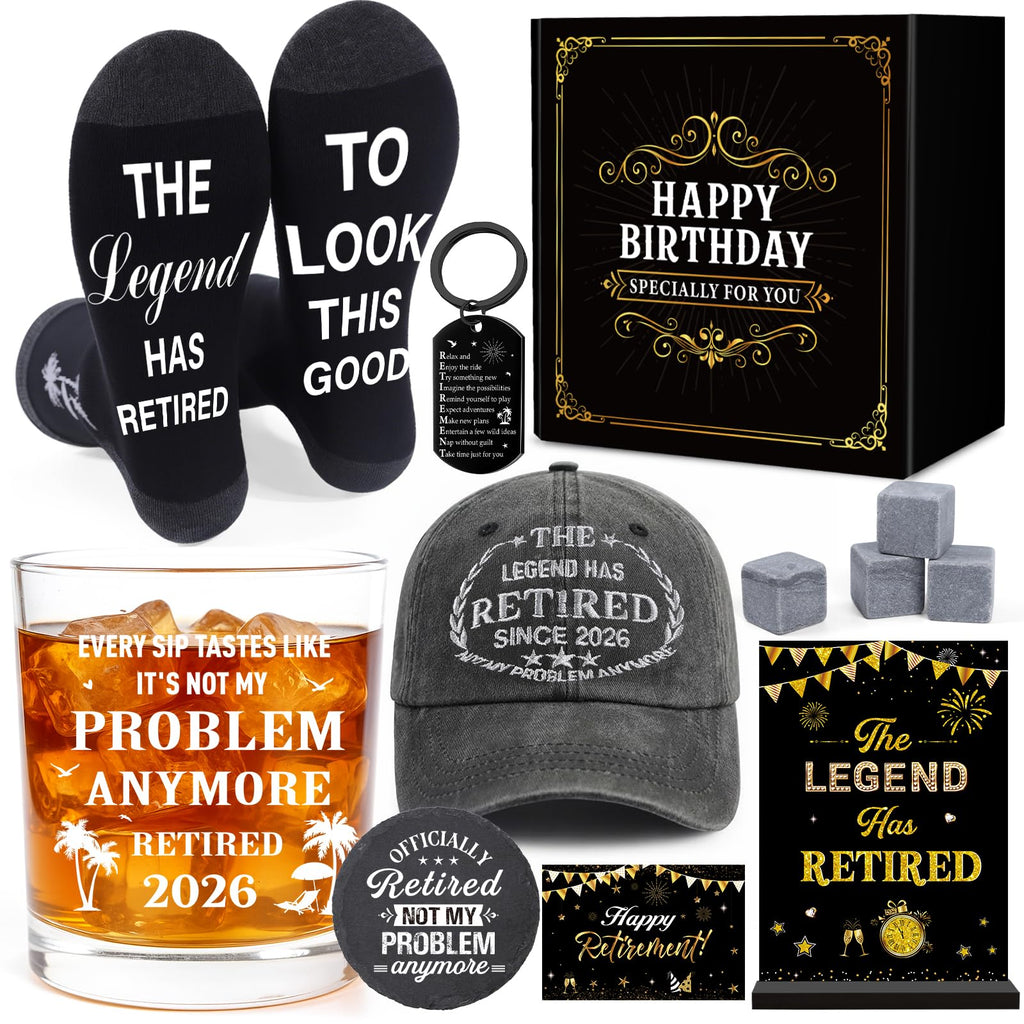 Keluna Retirement Gifts for Men - Retired Gifts for Him 2026 Retirement Cap Glass Decorations for Father Grandfather Husband Coworker Father's Day