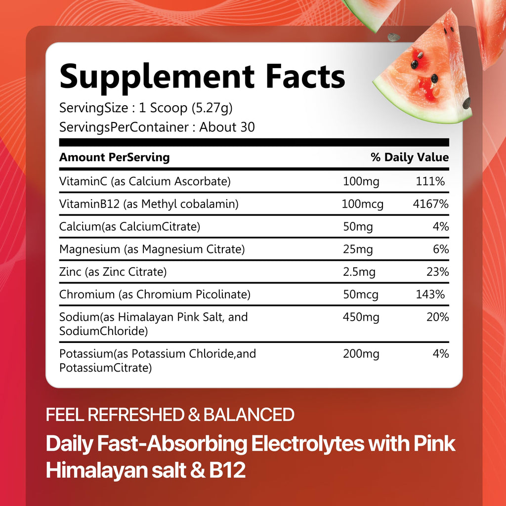 Rosabella Electrolyte Drink Powder – Watermelon – Sugar-Free Hydration Drink Mix – Electrolytes Powder with Sodium, Potassium, Magnesium, Calcium – Travel Jar – 30 Servings (5.6 oz)