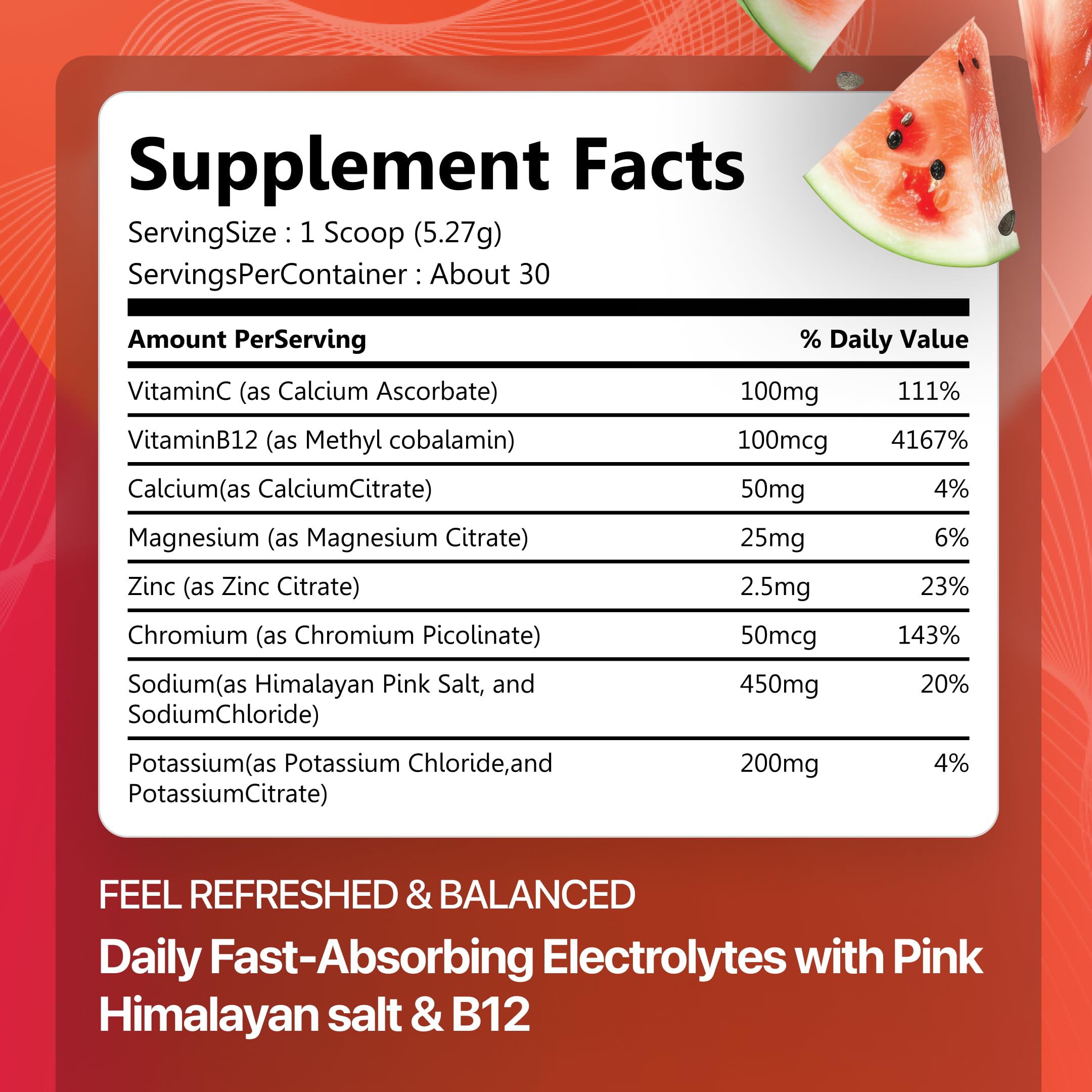 Rosabella Electrolyte Drink Powder – Watermelon – Sugar-Free Hydration Drink Mix – Electrolytes Powder with Sodium, Potassium, Magnesium, Calcium – Travel Jar – 30 Servings (5.6 oz)