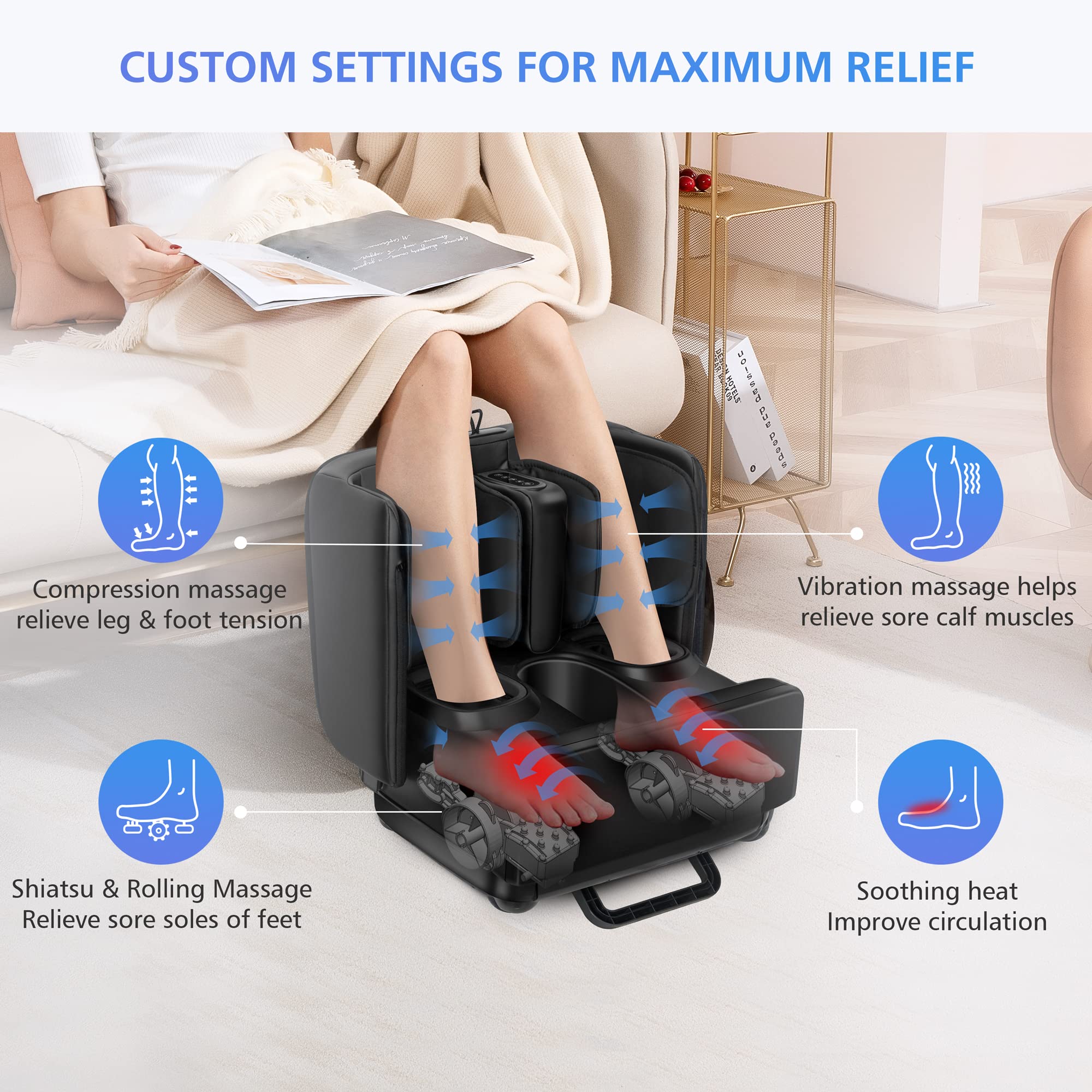 COMFIER 2 in 1 FSA Foot Massager Machine, HSA Shiatsu Foot and Calf Massager with Heat,Kneading,Vibration,Compression Massagers for Feet Health,Ankle & Leg Tired,Plantar Fasciitis,Gift for Men Women