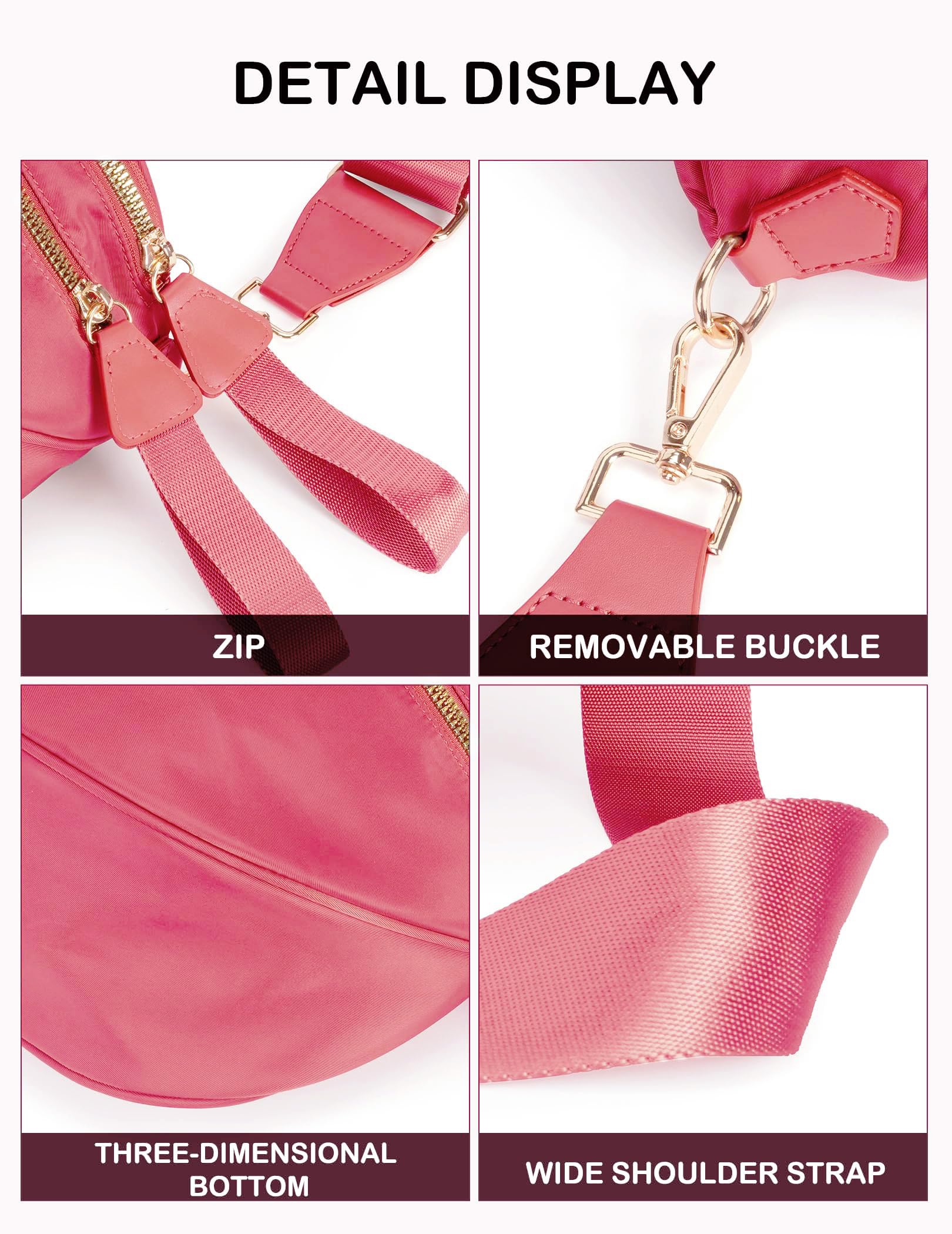 FEIBOON Spacious Nylon Crossbody Bag Bum Bag Handbags Wallets Purses Trendy Shoulder Bag for Women (watermelon red)