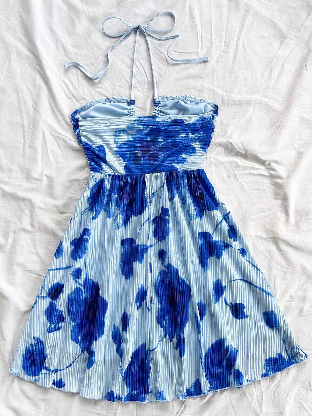 SOLY HUX Women's Tie Dye Cami Dress Halter Backless Sleeveless A Line Short Summer Dresses Sundress Blue Medium