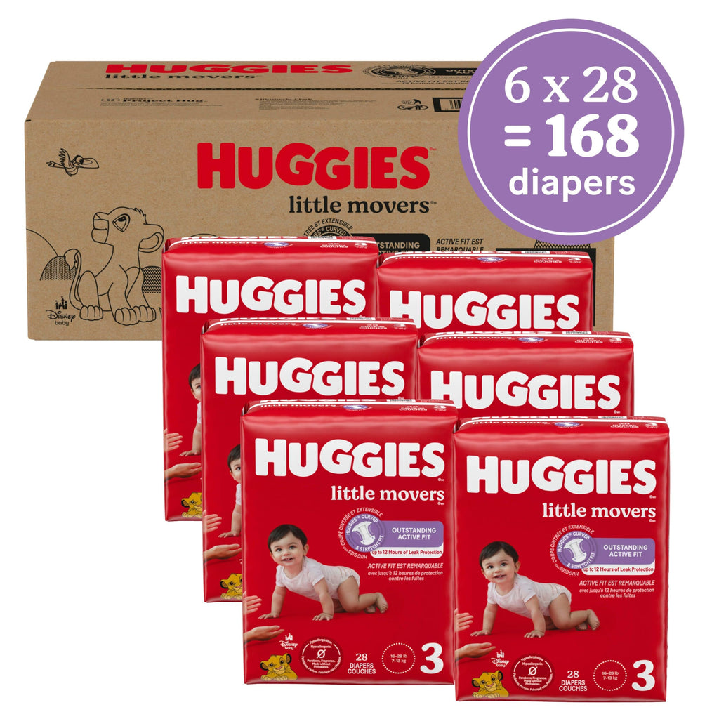 Huggies Size 3 Diapers, Little Movers Baby Diapers, Size 3 (16-28 lbs), 168 Count (6 Packs of 28), Packaging May Vary