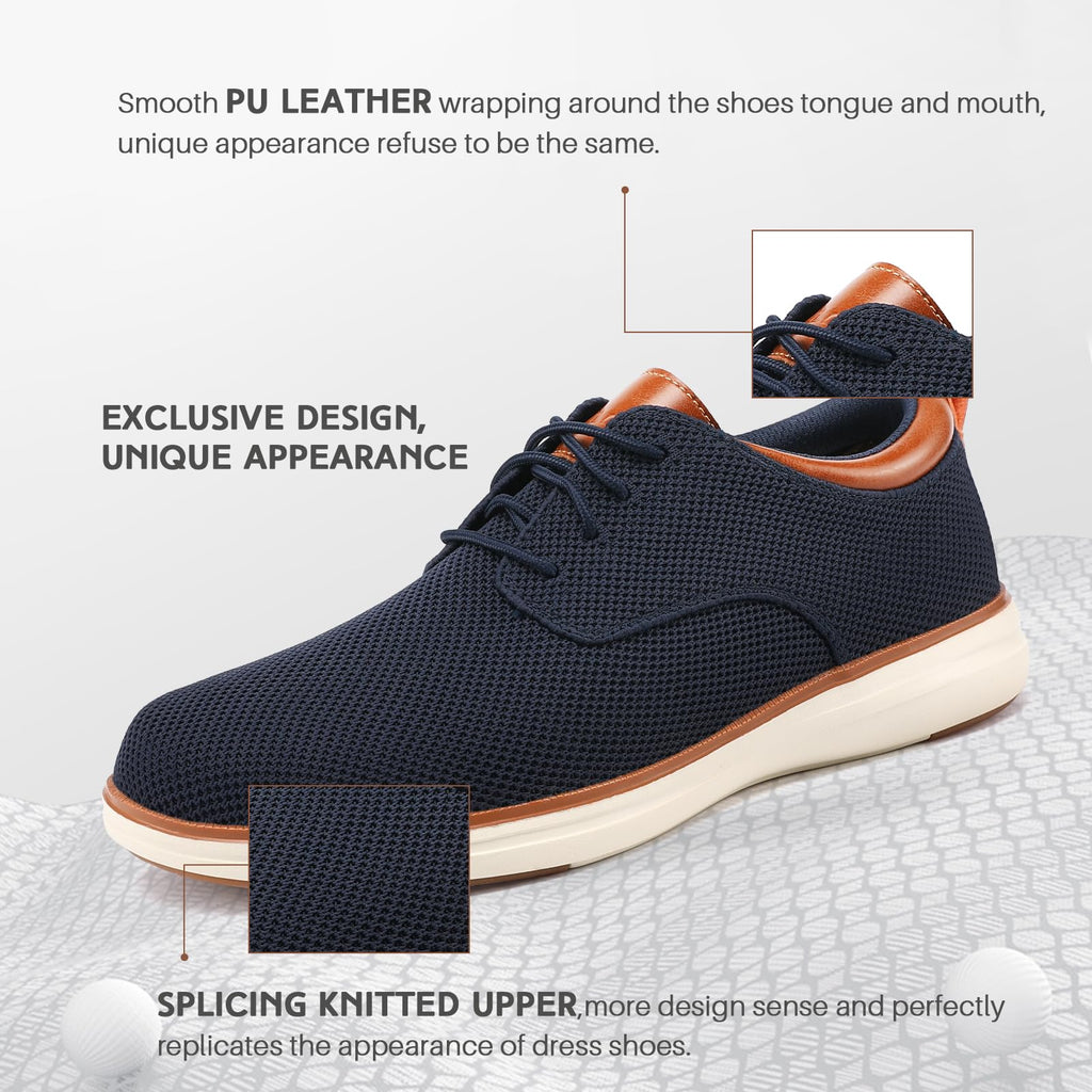 VILOCY Men's Wide Casual Dress Oxfords Business Shoes Fashion Sneakers Mesh Breathable Comfortable Walking Shoes Navy,EU40