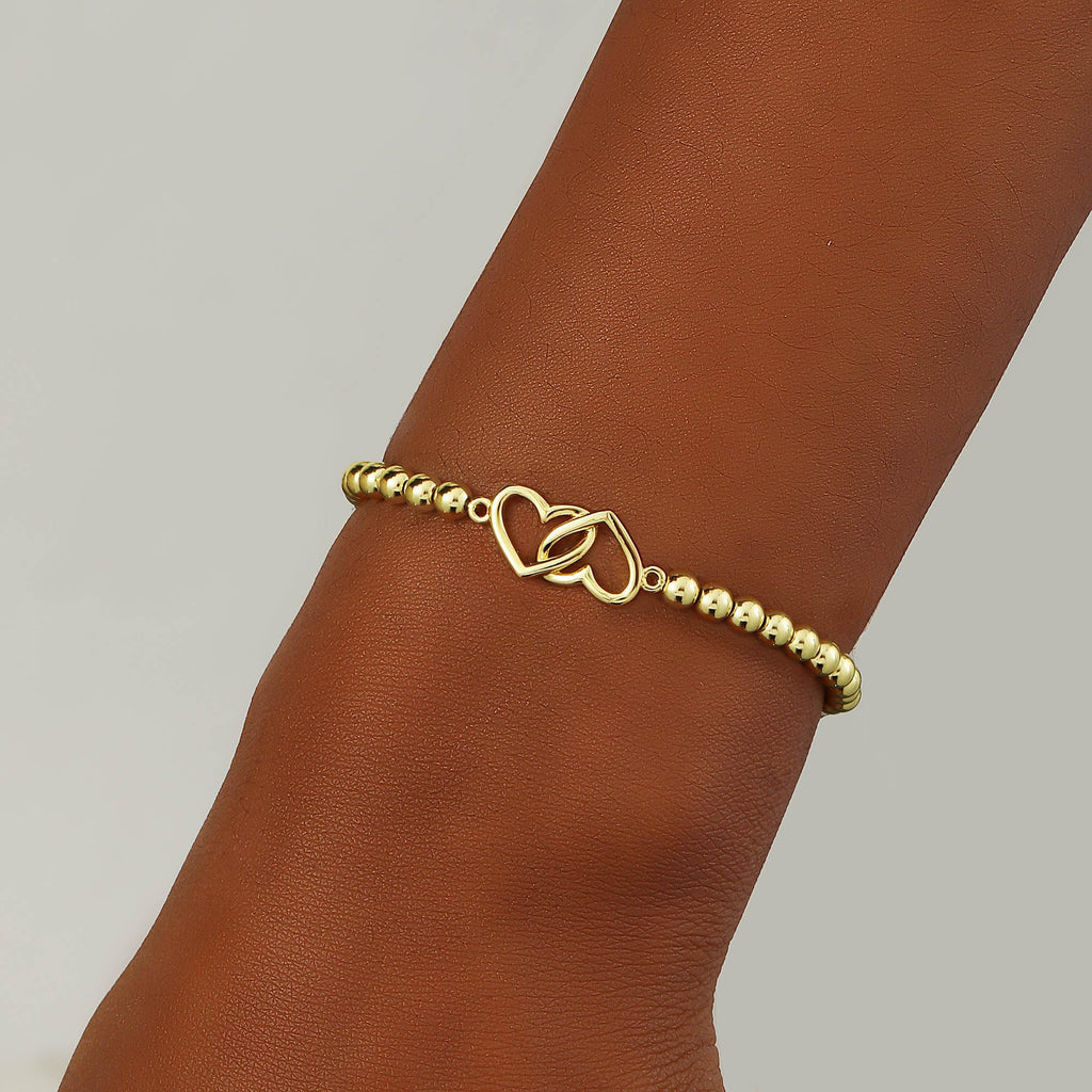 Valentines Day Gifts for Women Her - 14K Gold Plated Beaded Stretch Handmade Ball Bracelets Cute Charm Bracelet Dainty Stackable Jewelry Gifts Trendy Stuff