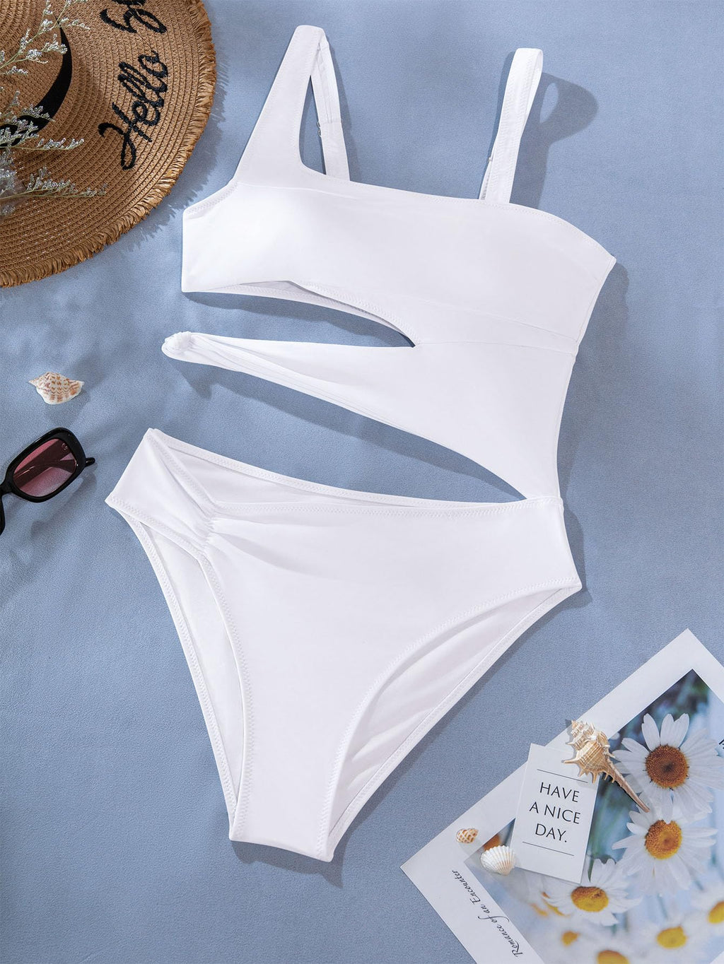 Lilosy Sexy Knotted Ruched Cutout Swimsuit High Cut Leg One Piece Cheekly Bikini Brazilian Women Bathing Suit White Medium