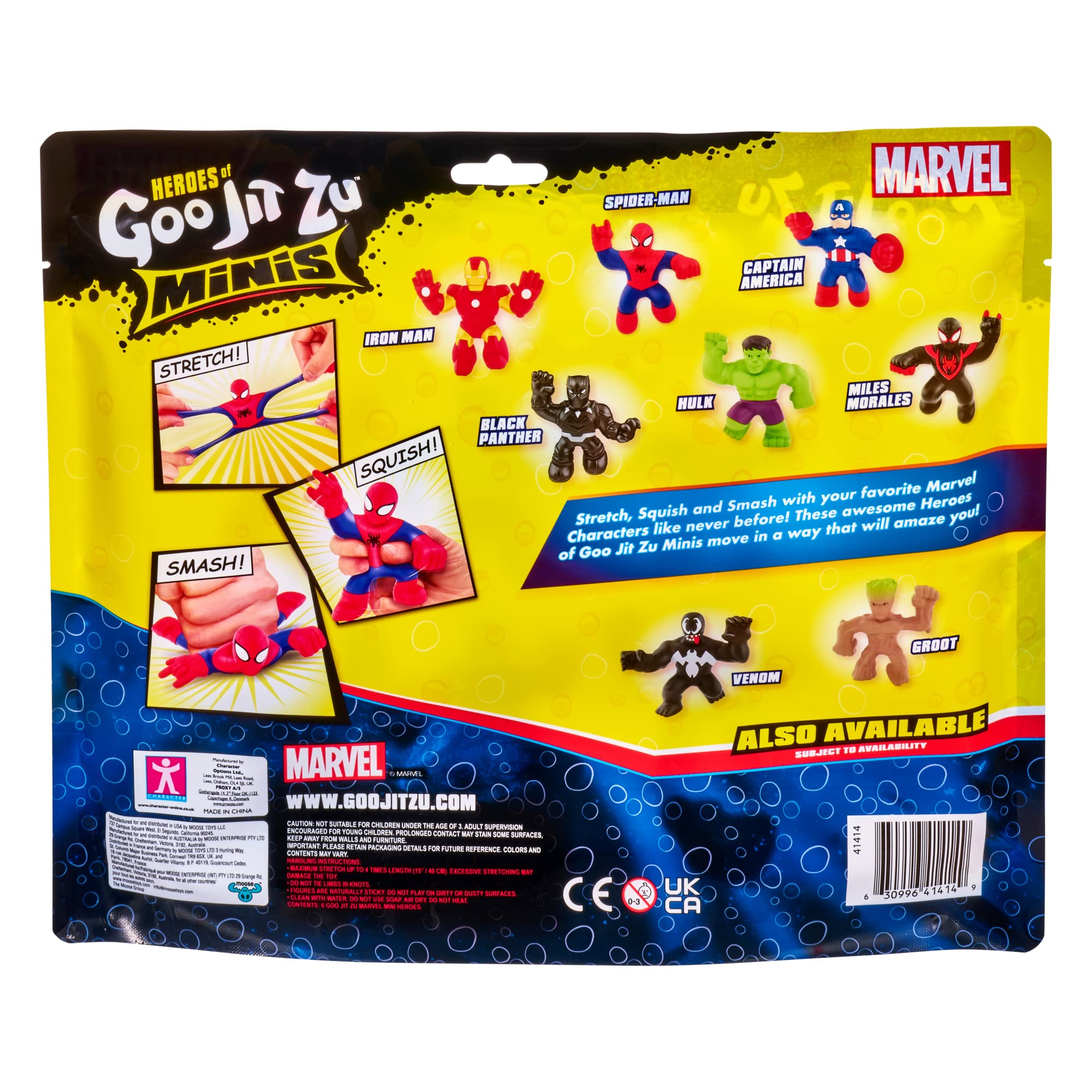 Heroes of Goo Jit Zu Marvel Mega Mini 6 Pack - Superhero Toys, Squishy, Stretchy, Gooey Mini Heroes - Ironman, Spider-Man, Captain America, Miles Morales, Hulk and Black Panther