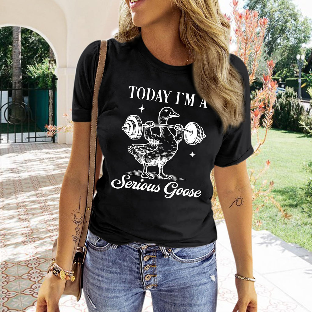 Cayxatiu Today I'm A Serious Goose Shirt Funny Silly Goose T Shirts for Women Gym Weightlifting Tshirt Cute Graphic Tees(Black,M)