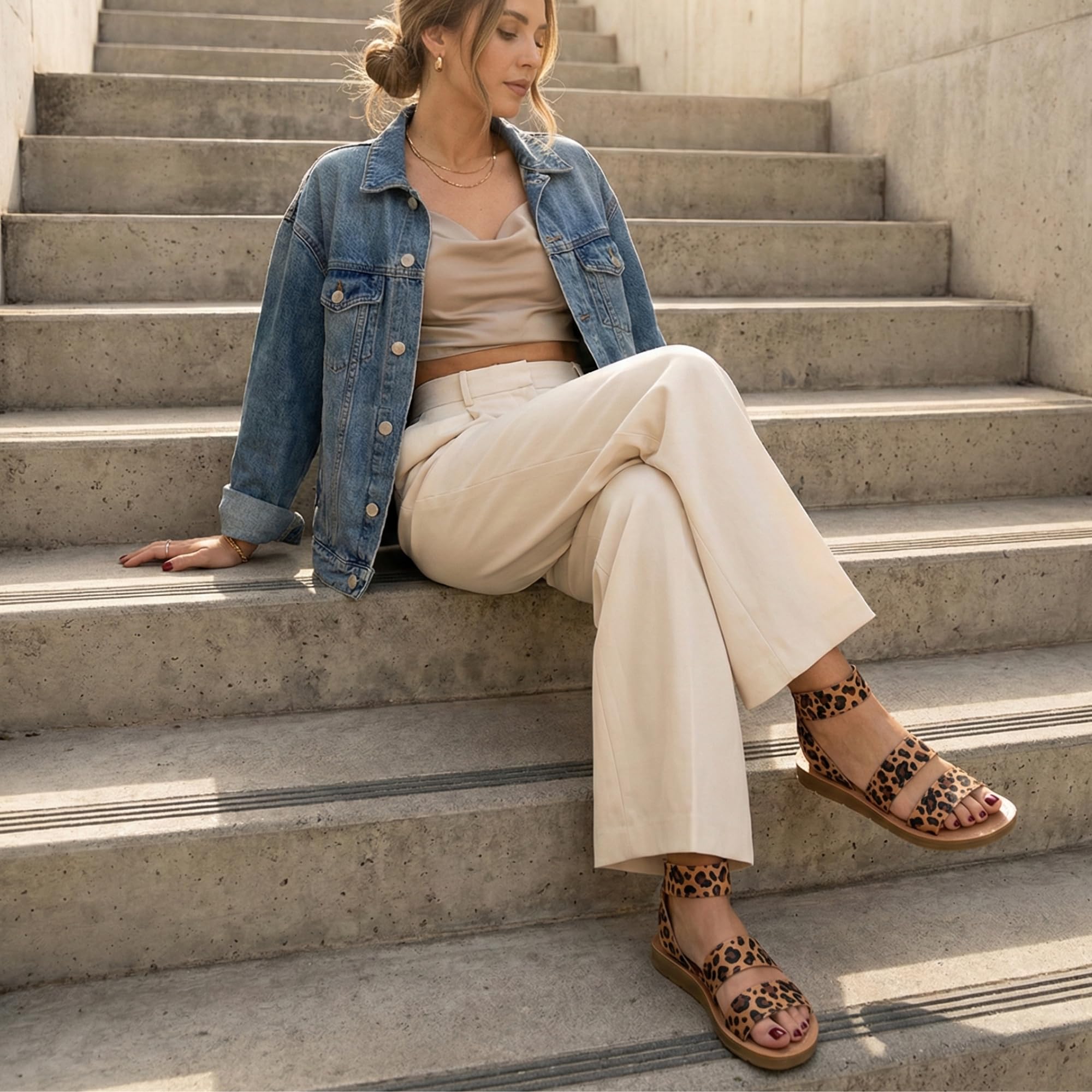 CUSHIONAIRE Indego Stretch Sandal – Lightweight Slip-On with Memory Foam & Soft Straps for All-Day Support | Casual or Dressy Summer Sandals for Women 2025, LEOPARD 9