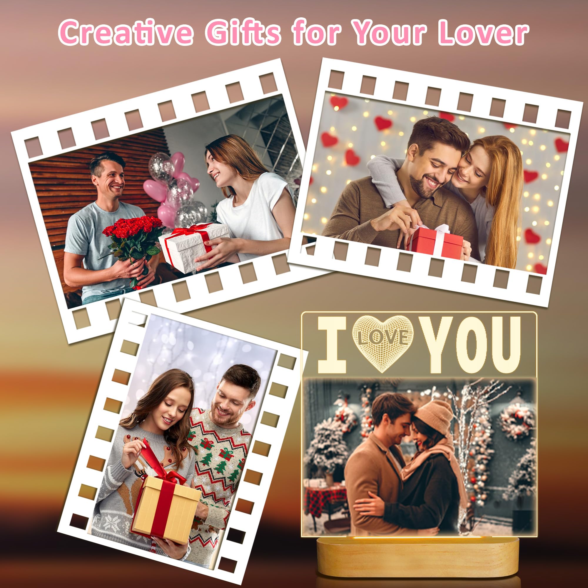 Attivolife I Love You Picture Frame for Women, Light up Photo Frame with LED Night Light, Gifts for Couple Husband Wife Men Wedding Anniversary Present