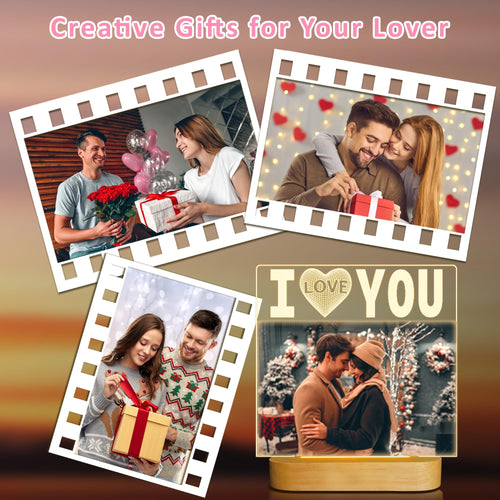 Attivolife I Love You Picture Frame for Women, Light up Photo Frame with LED Night Light, Gifts for Couple Husband Wife Men Wedding Anniversary Present