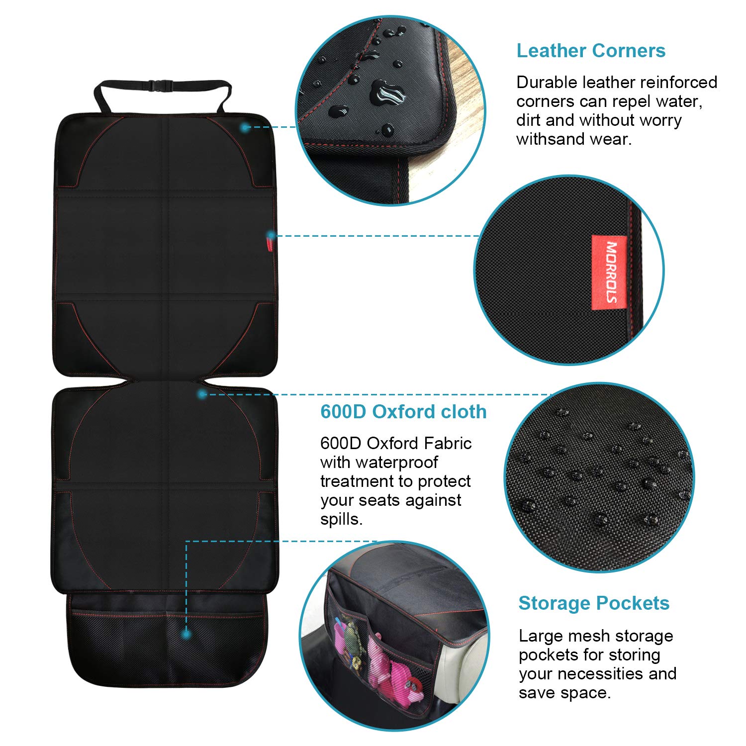 MORROLS Car Seat Protector, 2 Pack Carseat Protector with Thick Padding, Baby/Pets for Child Car Seat-Mesh Pockets-Waterproof-Universal Size(Black)