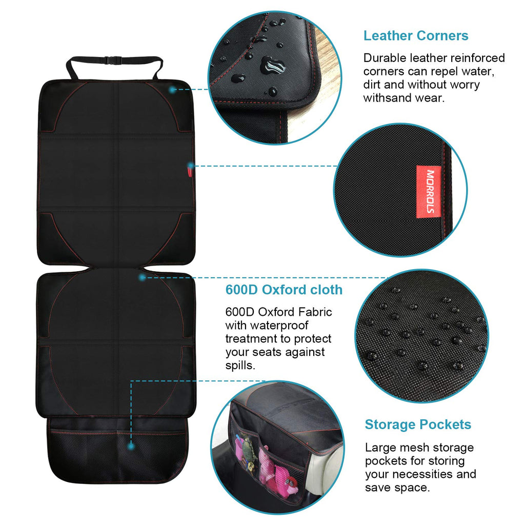 MORROLS Car Seat Protector for Child, Baby, Pets -1 Pack car seat Cover with Thick Padding- Waterproof Universal Size with Mesh Pockets (Black)