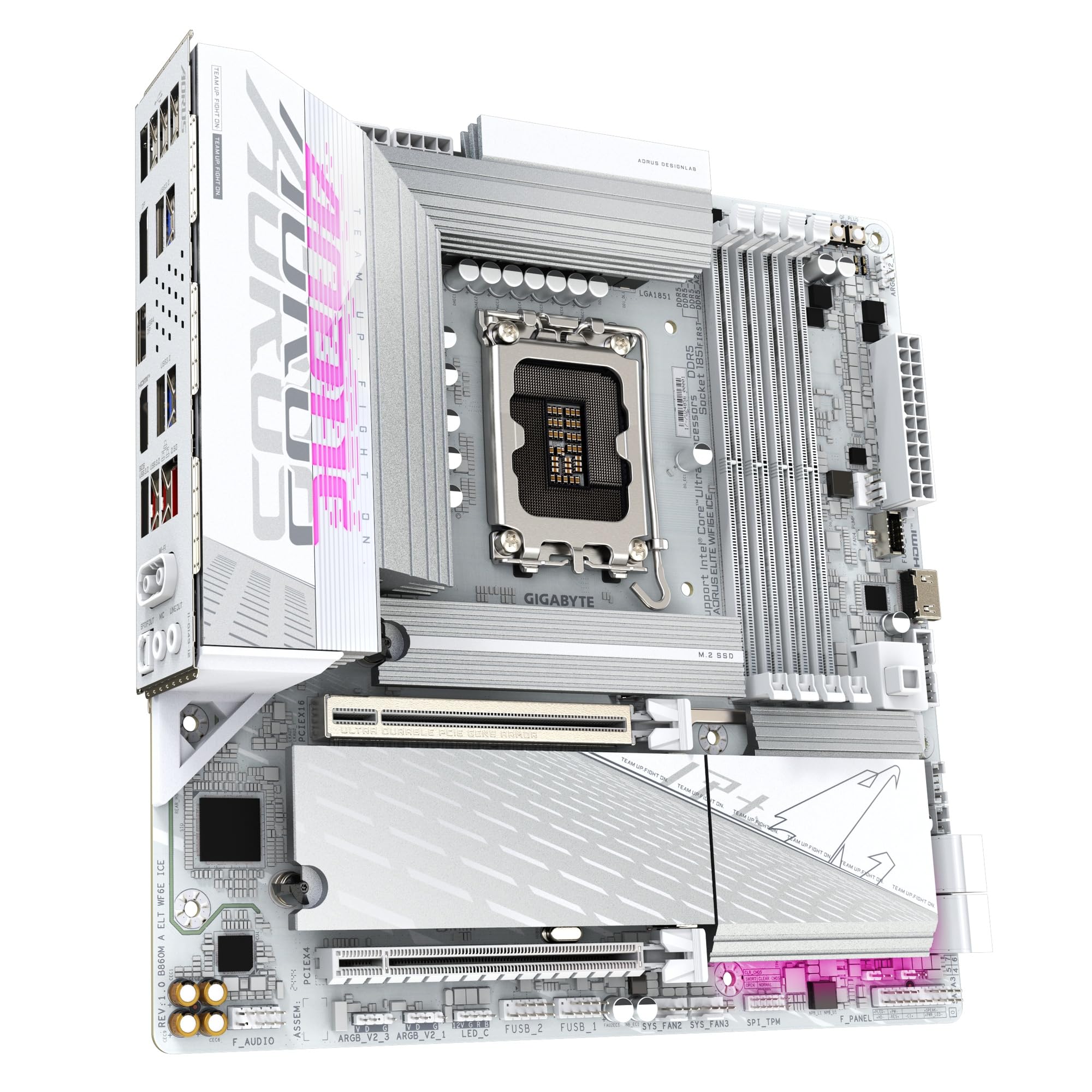 GIGABYTE B860M AORUS Elite WIFI6E ICE Intel Core Ultra (Series 2) LGA 1851 Motherboard, mATX, DDR5, 3X M.2, PCIe 5.0, USB-C, WIFI6E, 2.5GbE LAN, EZ-Latch