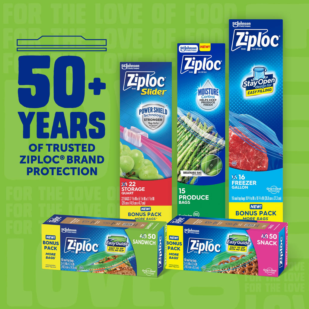Ziploc Sandwich and Snack Bags with EasyGuide Texture, Plastic Storage Bags with Grip 'n Seal Technology, 270 Bags Total