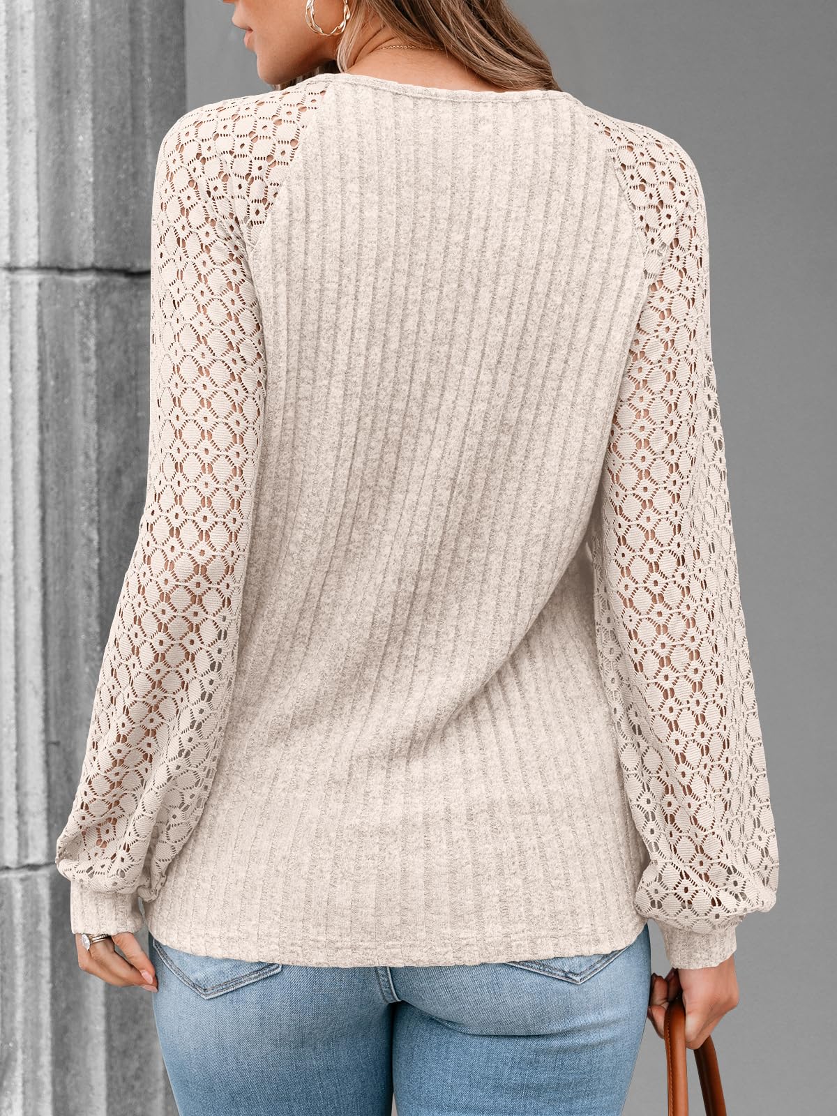 AUTOMET Women Summer Tops Spring Fashion 2026 Lace Long Sleeve Shirts Fall Sweaters Dressy Casual Tunic Blouse Work Clothing Apricot M