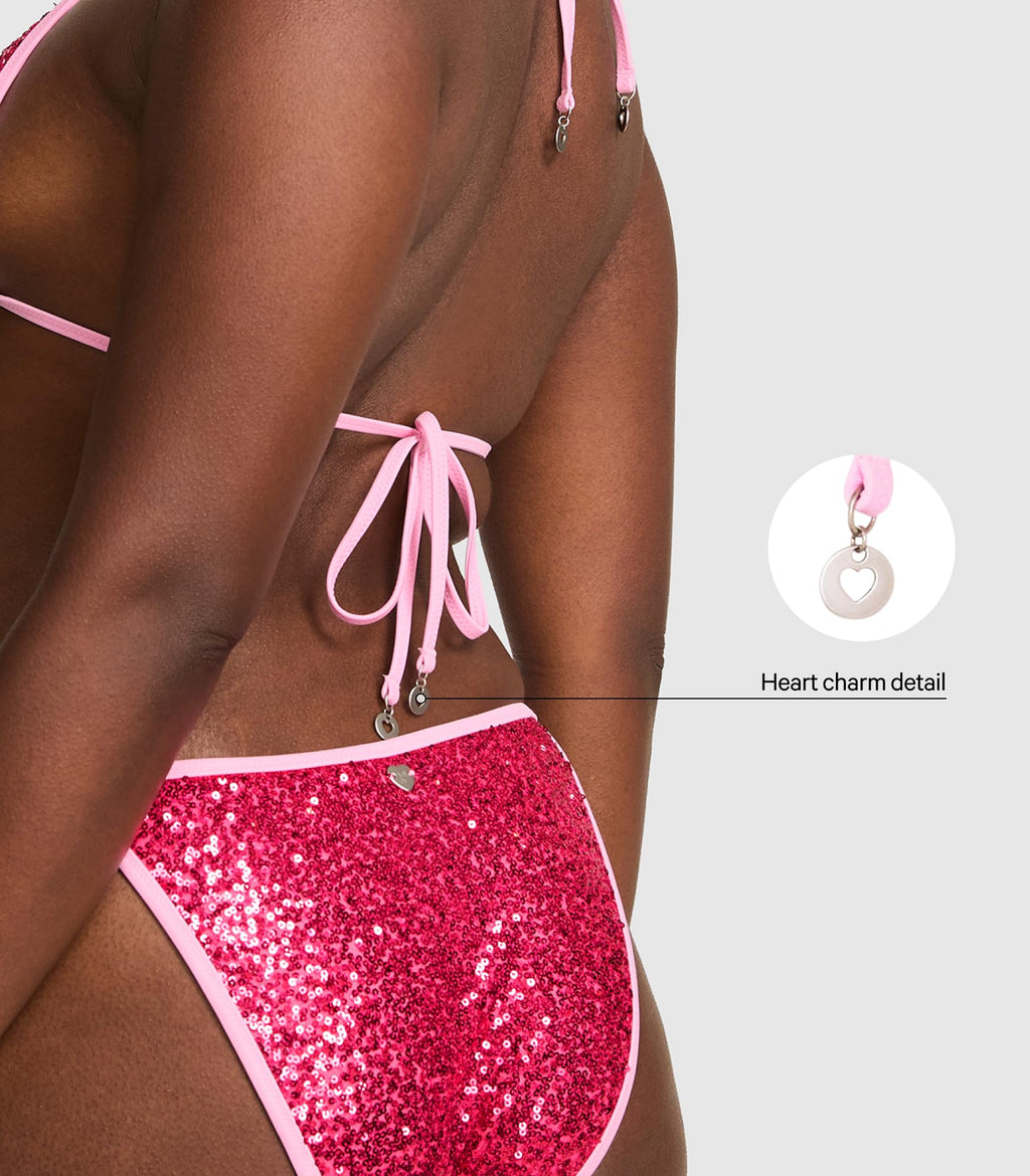 Victoria's Secret Pink | Elle Sequin Triangle String Bikini Top, Pink Lollipop, XXS