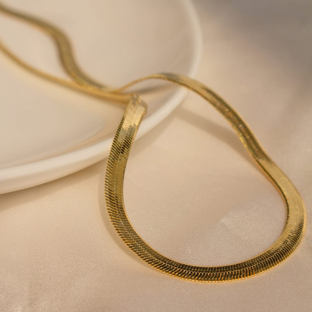 CHESKY Herringbone Necklace for Women, Dainty Gold Chain Necklace 14k Gold Plated 5MM Flat Snake Chain Necklaces Thick Chunky Chain Choker Necklaces for Women jewelry