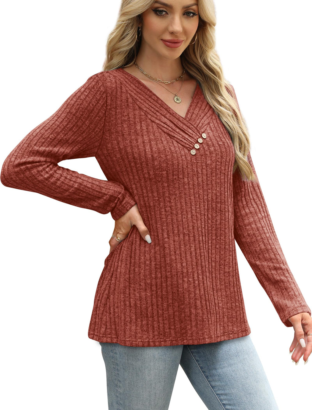 Sweaters for Women Long Sleeve Tee Shirts Plus Size Early Fall Fashion Must Haves Old Money Clothes Boho Tops Business Casual Blouses Spring XL Caramel