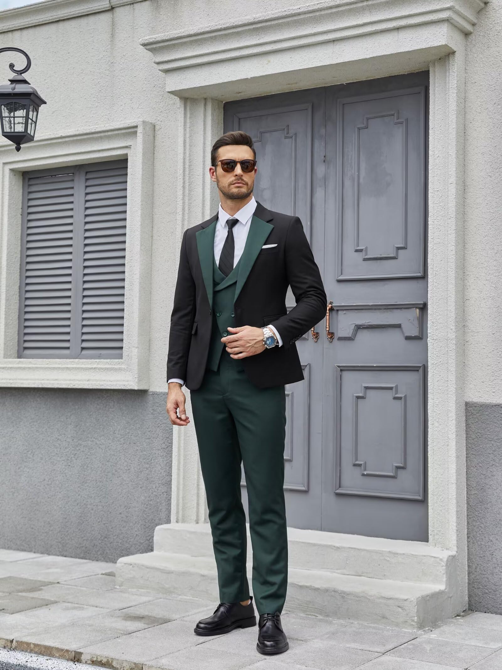 Wangyue Mens Suits Black Grey Tuxedo Mens 3 Piece Suit Slim Fit Tuxedo for Men Prom Wedding Suits Groomsman Dinner Party,L