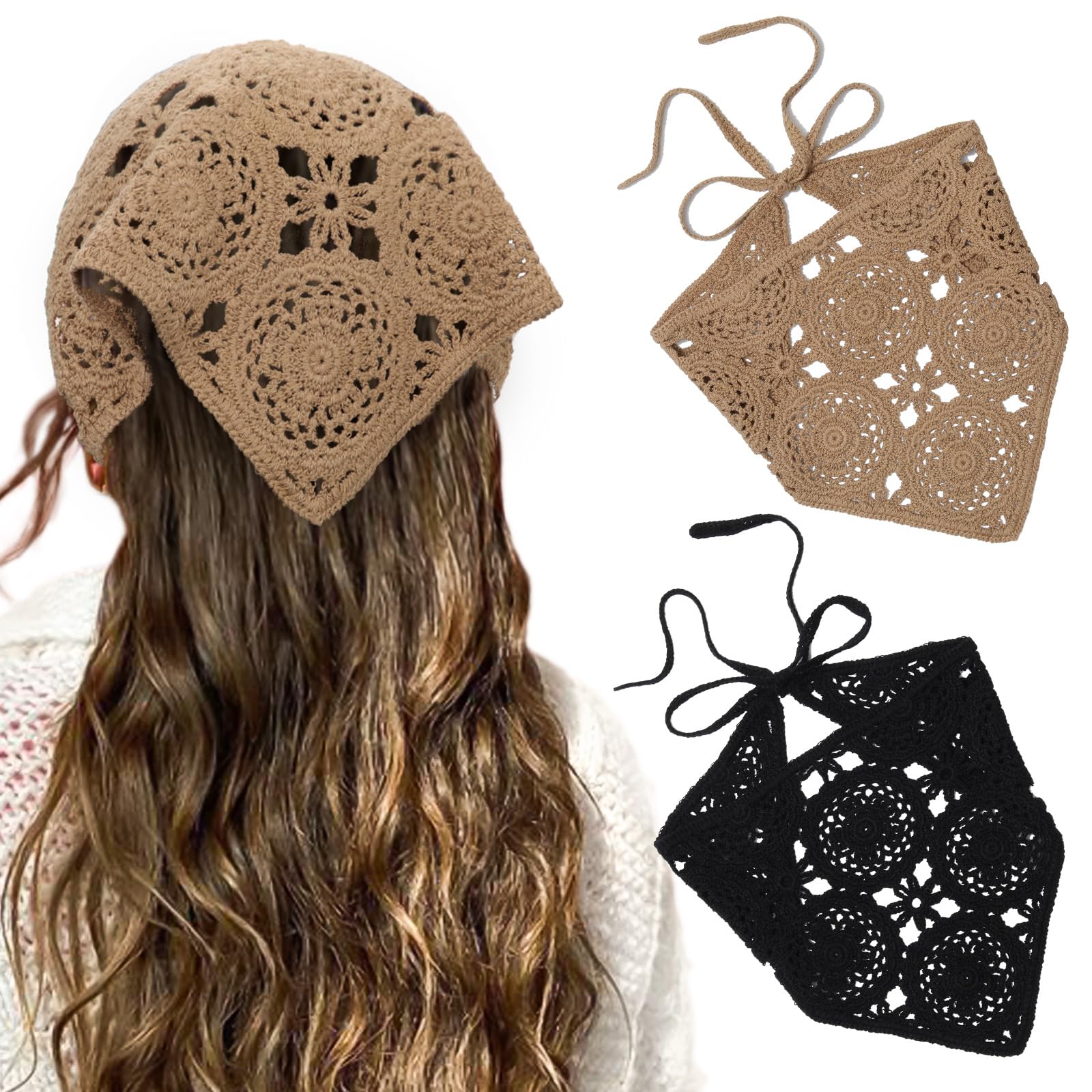 HAIMEIKANG 2 Pcs Crochet Hair Bandanas Headscarf for Women Boho Hair Scarf
