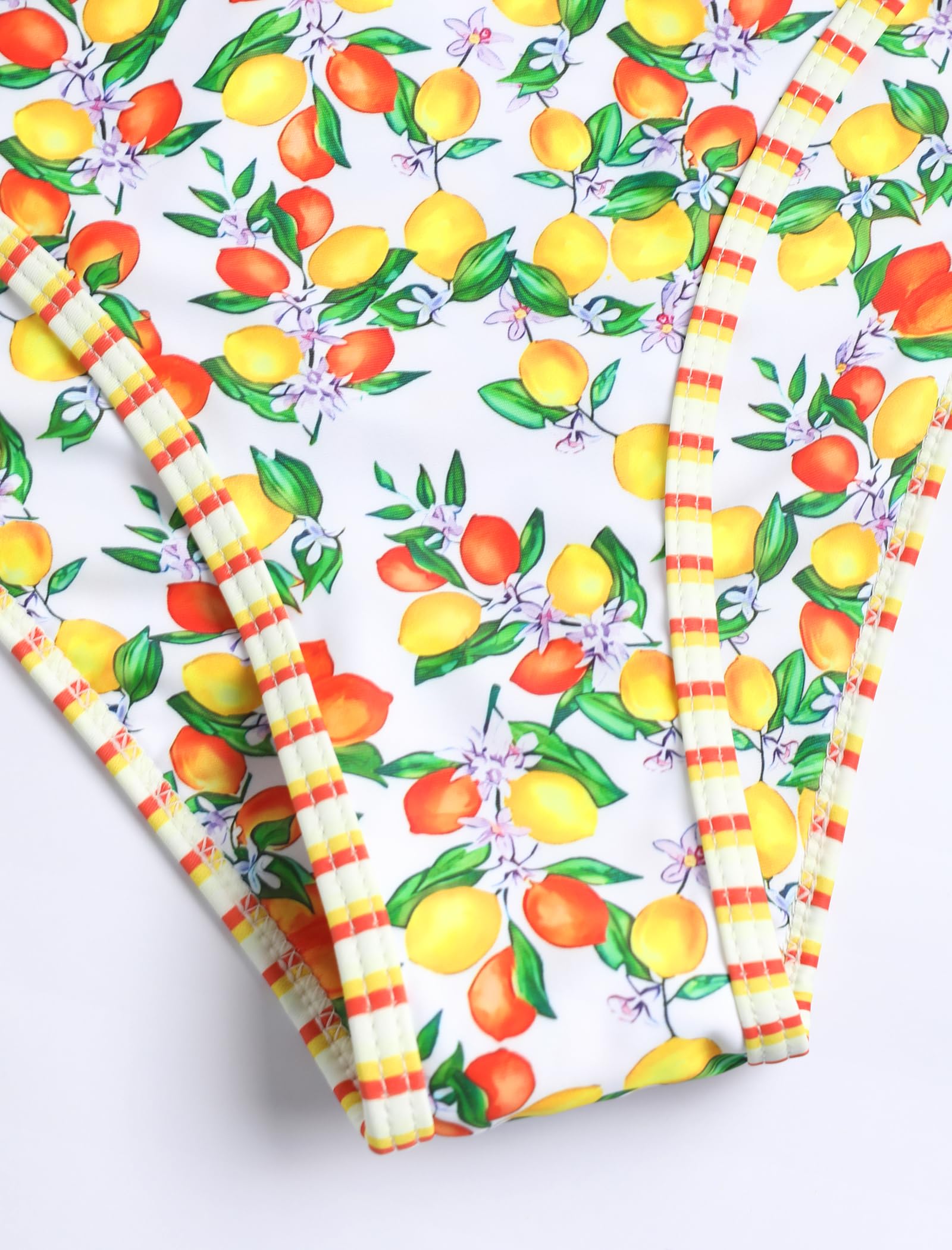 ZAFUL Women's Bandeau Bikini V Strapless Confetti Colorblock Tie Back High Cut Two Piece Swimsuit Bathing Suits (3-Fruit Print, M)