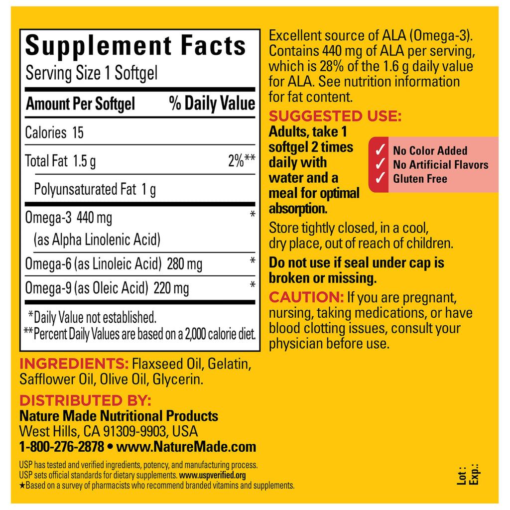 Nature Made Triple Omega 3 6 9 Supplements, Flaxseed, Safflower & Olive Oils, Fish Free Omega 3 Fatty Acid Supplement, 150 Softgels, 75 Day Supply