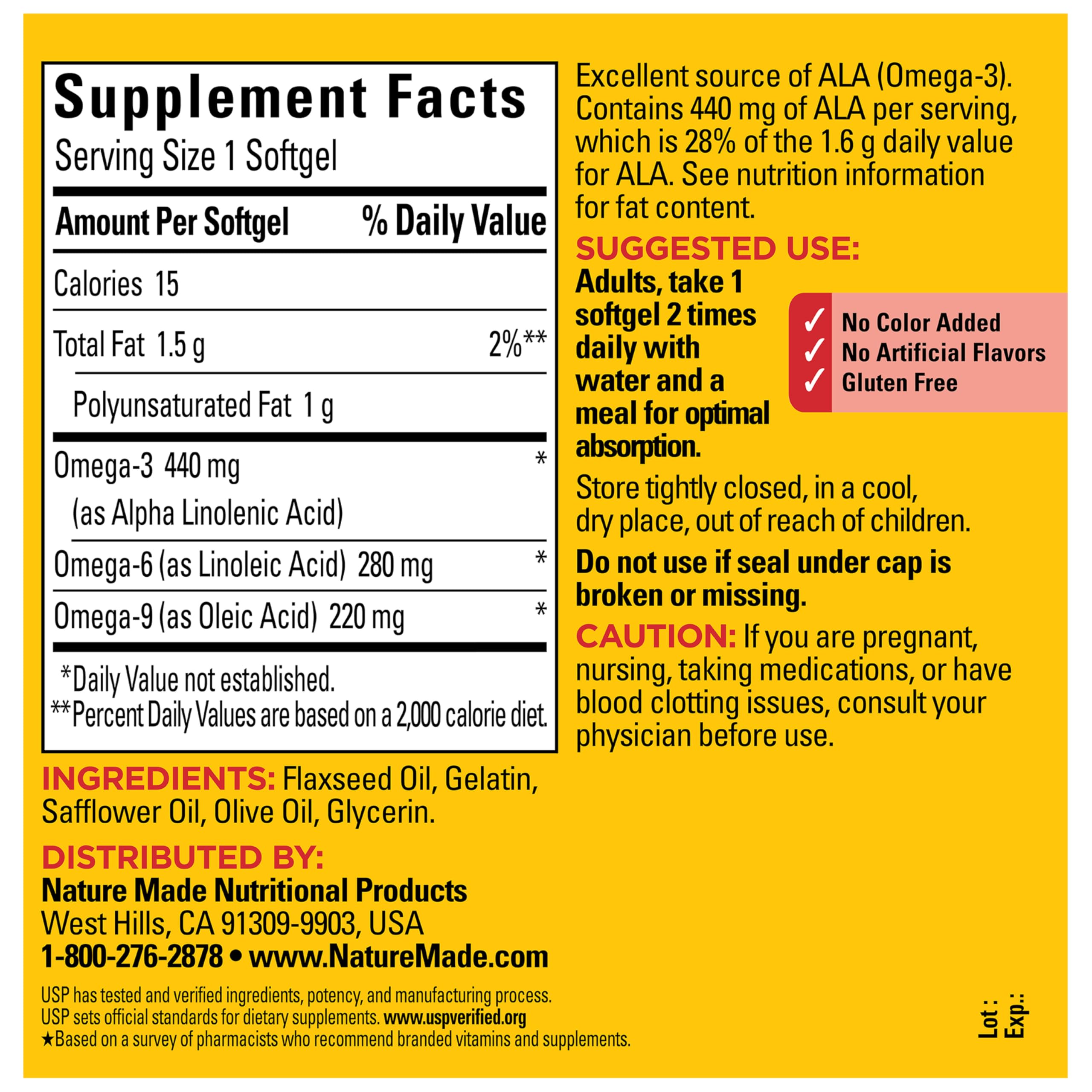 Nature Made Triple Omega 3 6 9 Supplements, Flaxseed, Safflower & Olive Oils, Fish Free Omega 3 Fatty Acid Supplement, 150 Softgels, 75 Day Supply