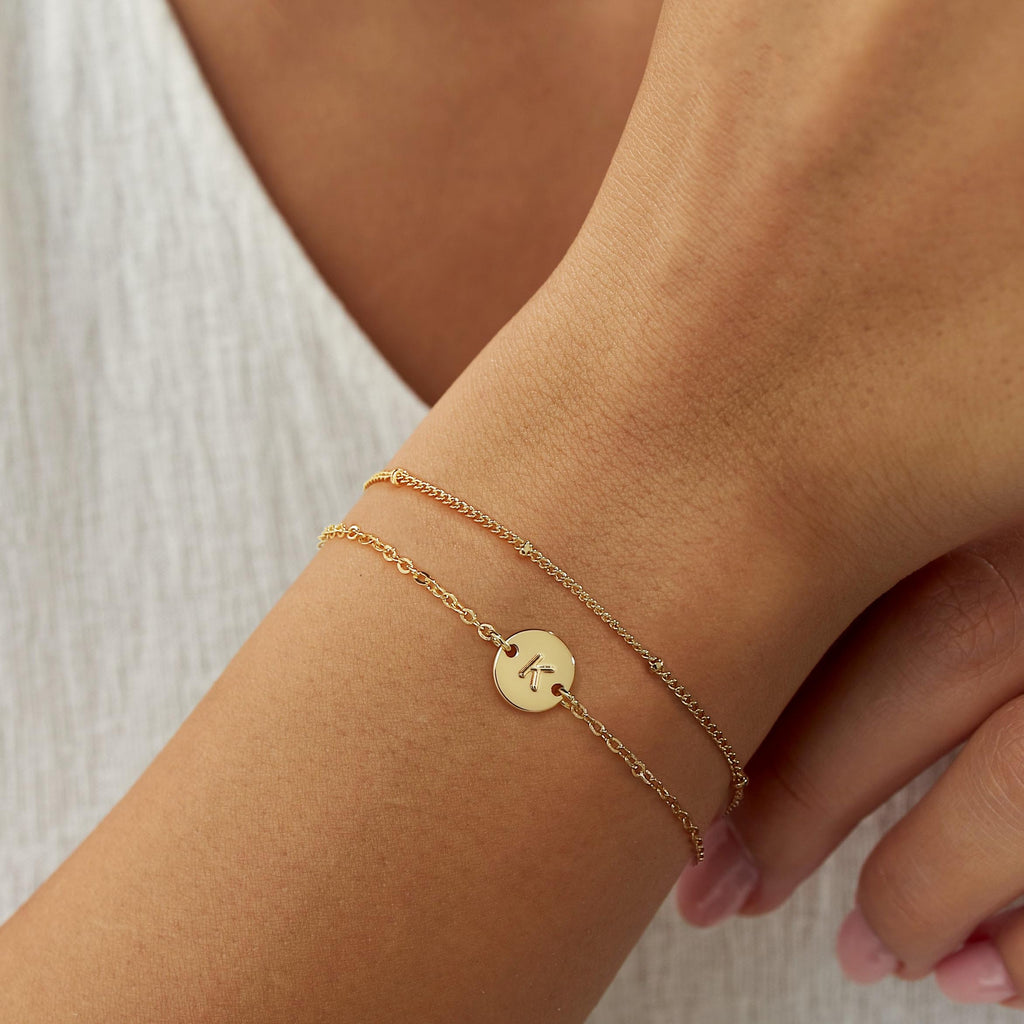 MONOZO Gold Initial Bracelets for Women Birthday Gifts, 18K Gold Plated Layered Letter Initial Bracelet Jewelry Dainty Disc Letter K Initial Charm Bracelets for Women Birthday Jewelry Gifts