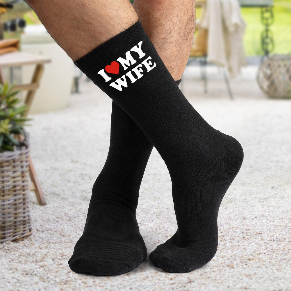VICRAZY Valentines Day Gifts for Him, Husband, Men - Funny Gifts for Husband from Wife - Couple Gift For Anniversary, Wedding - Unique Stocking Stuffers, Birthday gift - I Love My Wife Socks