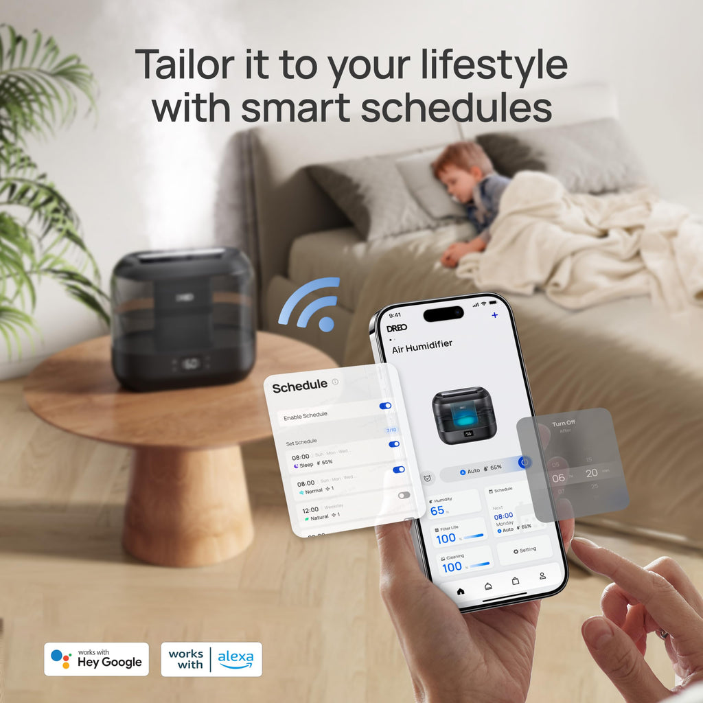 DREO Smart Humidifiers for Bedroom, Top Fill 4L Supersized Humidifier Large Room with 28 dB, 36H Runtime, Touch/APP/Voice Control, Nightlight, Cool Mist Humidifiers for Baby, Plants, Indoor, Black