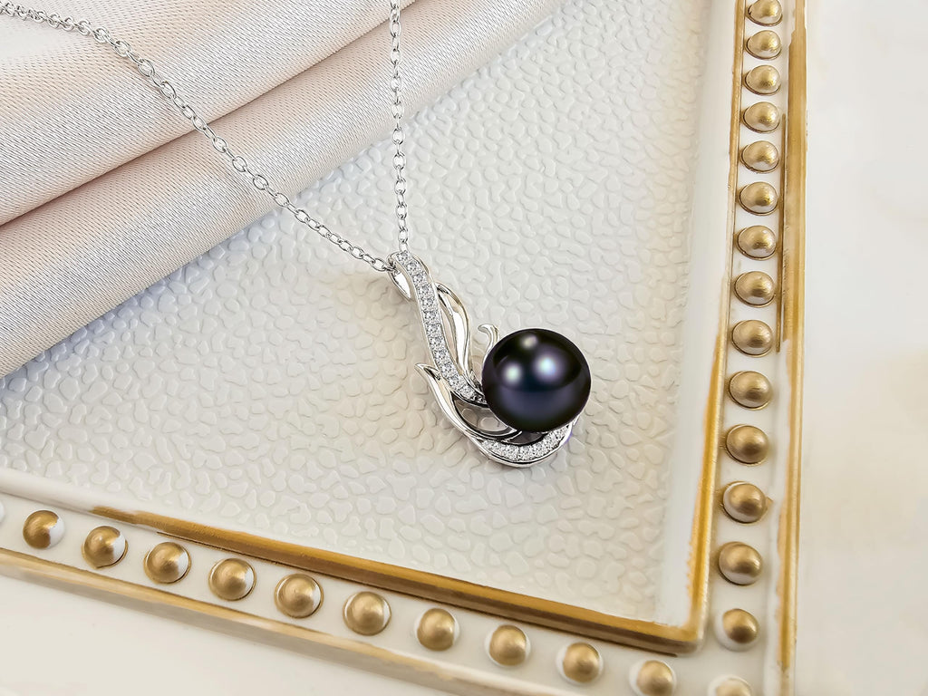 PEARLURA AAA+ 9mm Natural Black pearl necklace for women - Real pearl necklaces for women ( 925 sterling Silver)- Wedding anniversary's gift for wife - Luxury birthday gifts for woman - Birthday gift for wife