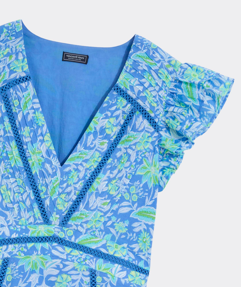 vineyard vines Nora Pintuck Dress, Blue Bayley Block, S