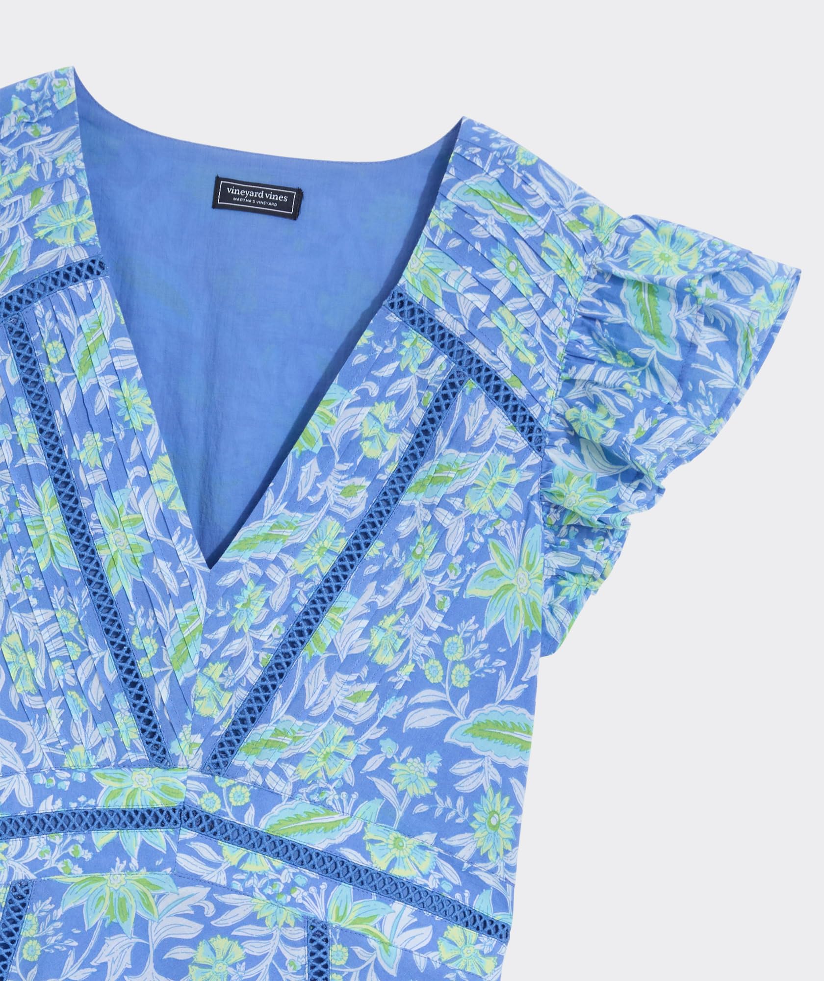 vineyard vines Nora Pintuck Dress, Blue Bayley Block, S