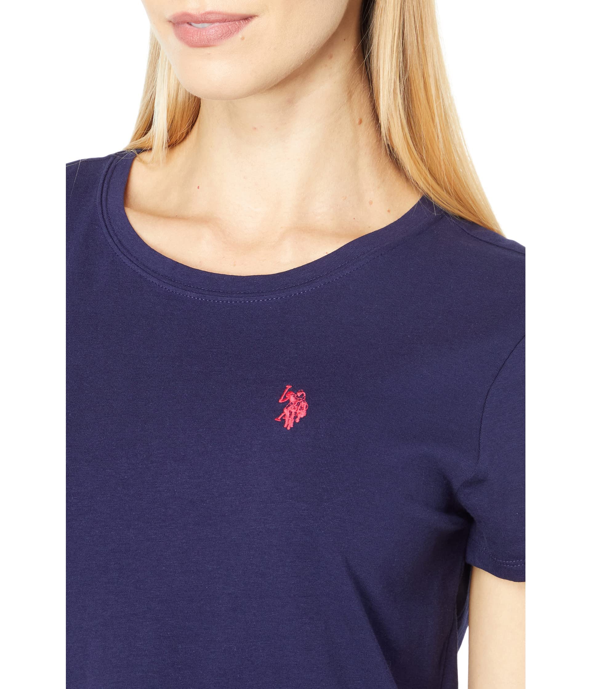U.S. Polo ASSN. Womens, Stretch Crew Neck Tee, Evening Blue, Large