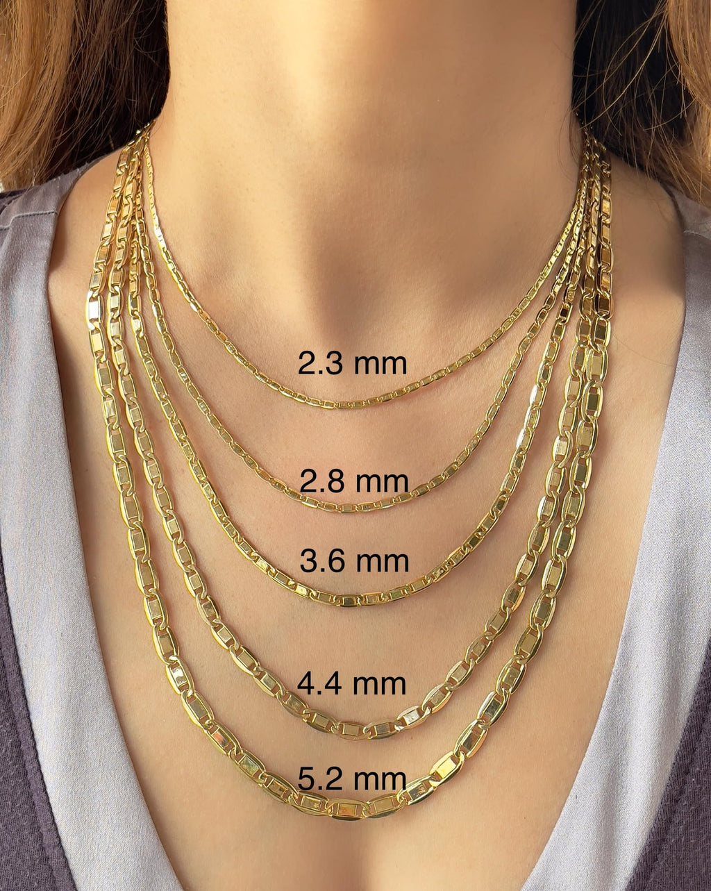 JEWELHEART 14K Gold Necklaces For Women Trendy 2.3mm Yellow Real Gold Valentino Mirror Chain Polished Links Men's 14K Gold Chain Necklace with Lobster Clasp 18"