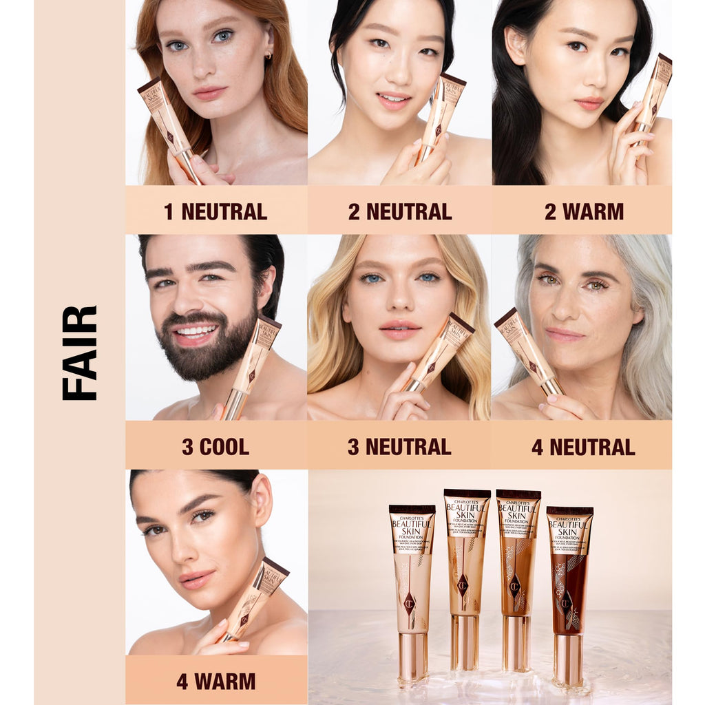 Charlotte Tilbury Beautiful Skin Medium Coverage Hydrating Foundation - Buildable Liquid Makeup for Instant Glow, Plumping Hydration & Lasting Skincare Benefits - 2 Neutral