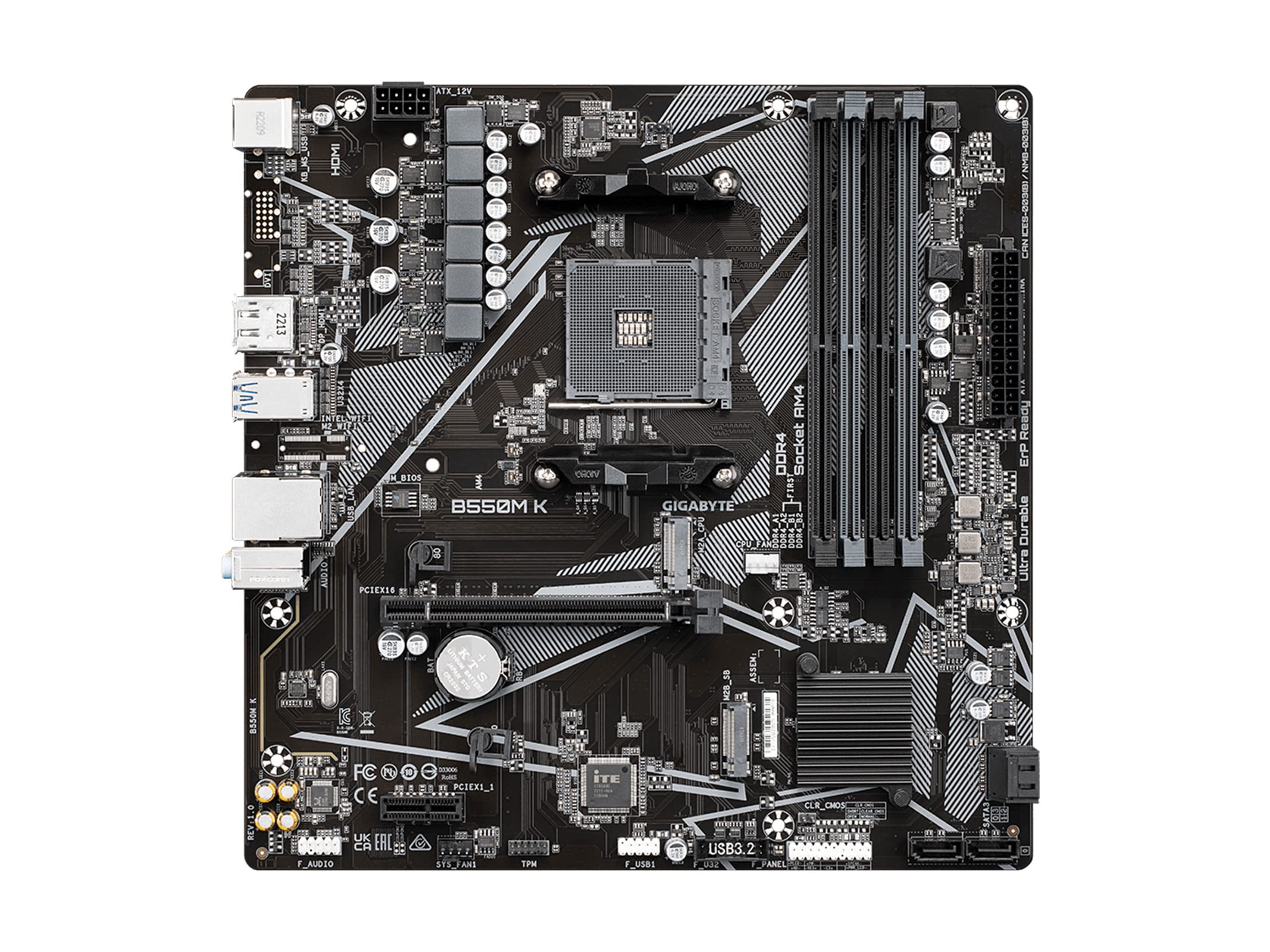 GIGABYTE B550M K AMD AM4 Micro-ATX Motherboard, Supports Ryzen 5000/4000/3000 Series Processors, DDR4, 3+3 Power Phase, 2X M.2, PCIe 4.0, USB 3.2 Gen 1, GbE LAN, Q-Flash