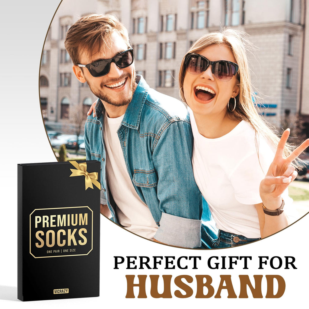 VICRAZY Valentines Day Gifts for Him, Husband, Men - Funny Gifts for Husband from Wife - Couple Gift For Anniversary, Wedding - Unique Stocking Stuffers, Birthday gift - I Love My Wife Socks