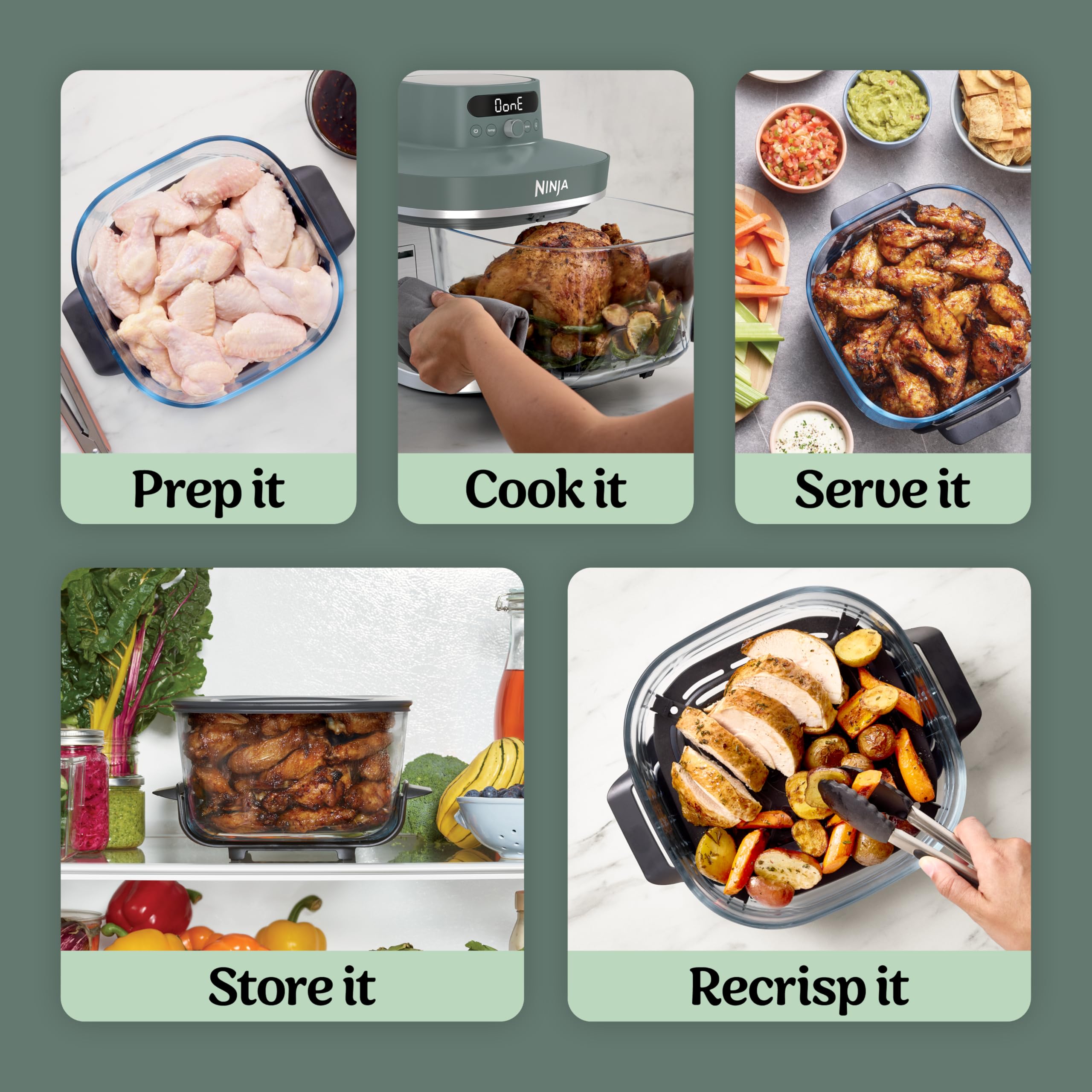 Ninja Crispi Pro 6-in-1 Glass Air Fryer | 450°F, Nontoxic, 6qt & 2.5qt Containers & Lids | Microwave, Freezer, Dishwasher Safe | Max Crisp, Air Fry, Bake, Roast, Recrisp, Dehydrate | Ash Grey, AS101DG