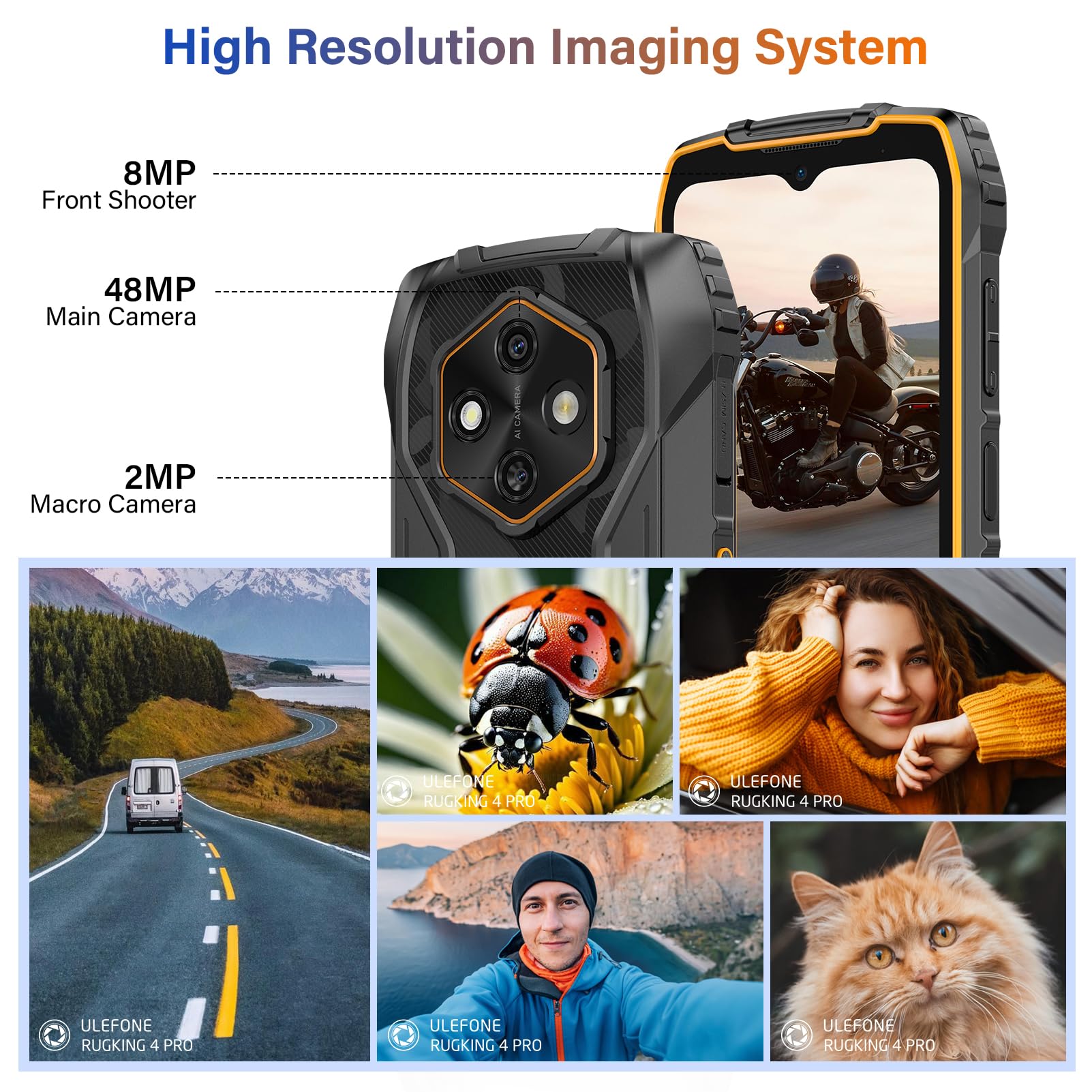 Ulefone RugKing 4 Pro Android 15 Rugged Phone, 16GB+256GB 10200mAh Battery 6.56" 120Hz Display Tough Smarthone, 48MP Main Camera, Built-in Glare Flashlight, NFC/ 4G Dual SIM/Widevine L1 - Orange