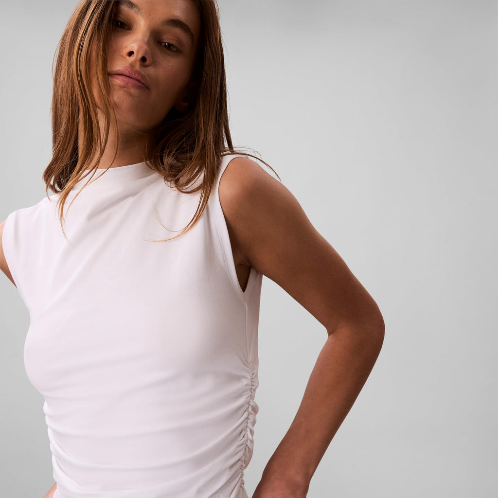 Calvin Klein Women's Cotton Jersey Mock Neck Top Brilliant White