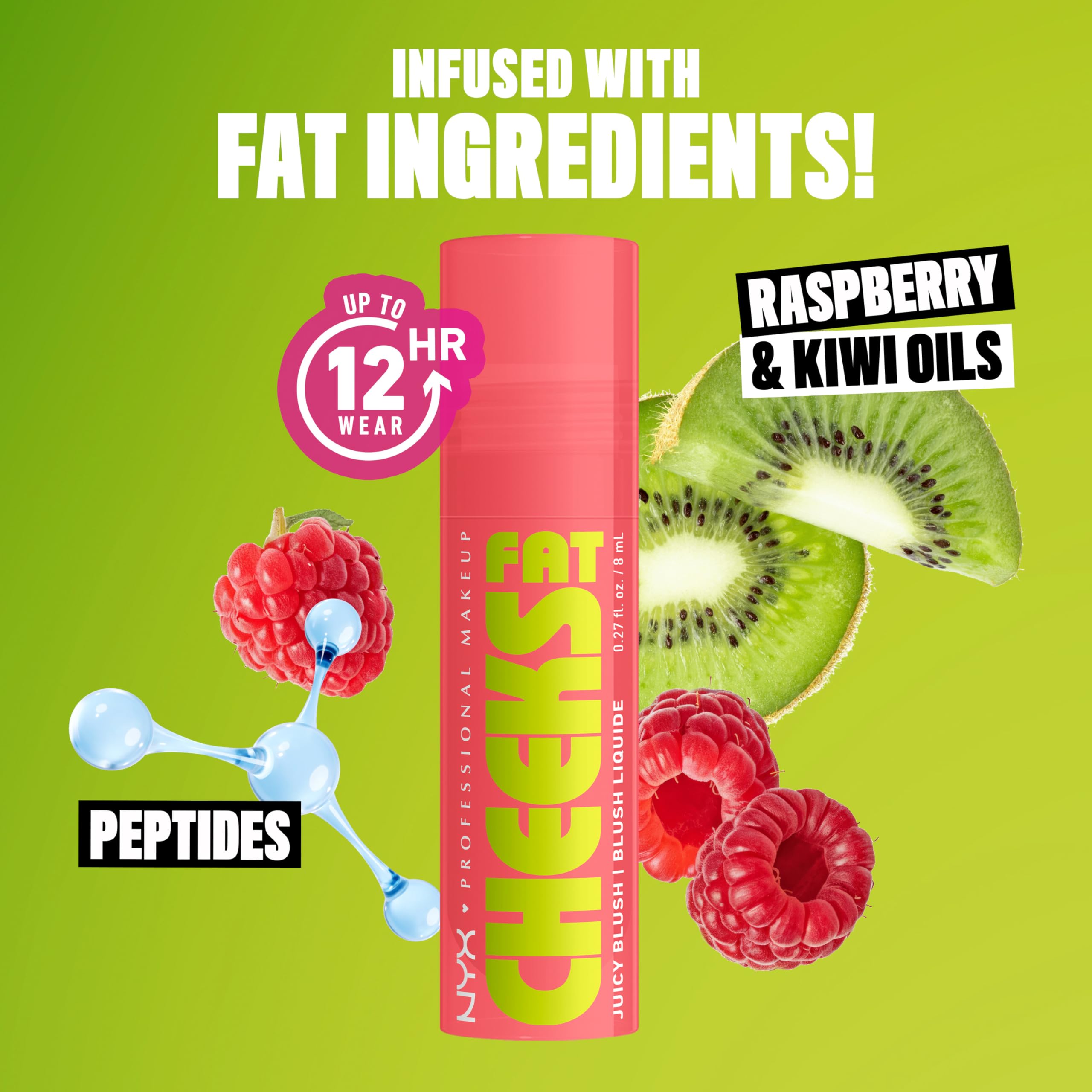 NYX PROFESSIONAL MAKEUP Fat Cheeks Liquid Blush, Buildable, Dewy Blush with Long-Lasting 12HR Wear - Fig Fizz (Soft Peach)